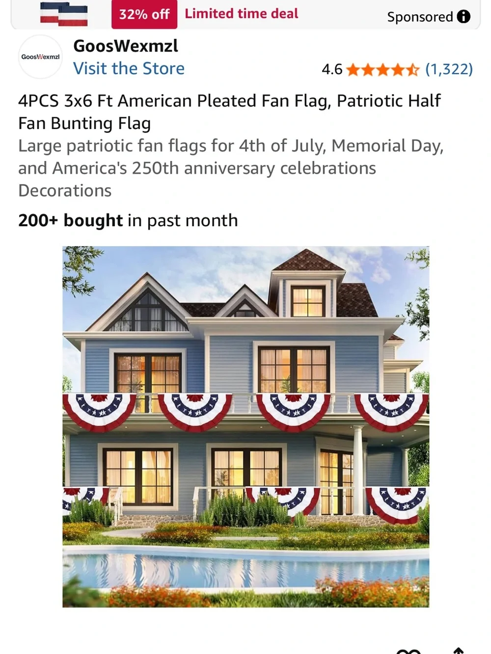 Red White Blue Patriotic Pleated Fan Flags - 4 Pack
